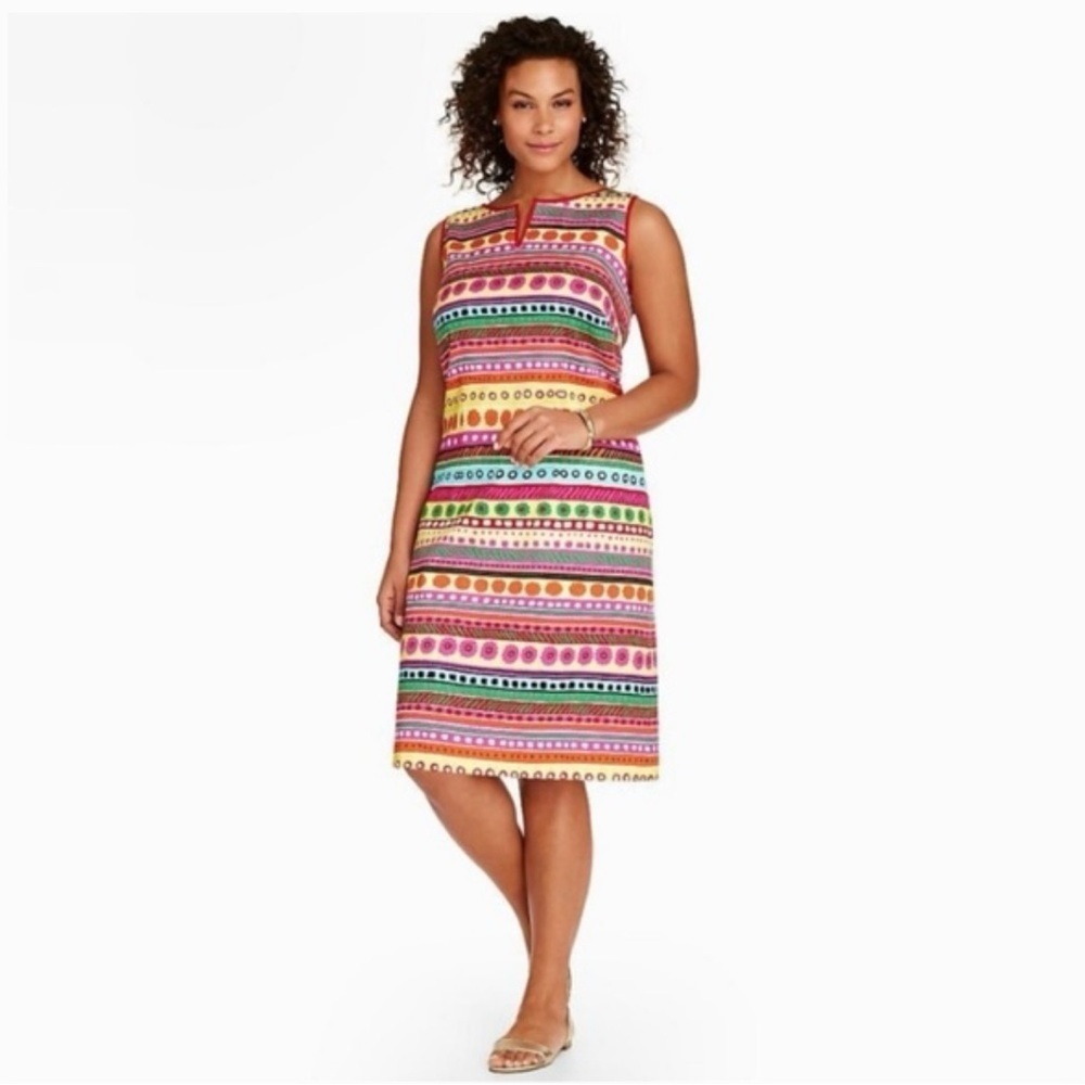 Talbots Colorful Striped Floral Geometric Print Sleeveless Textured Shift Dress